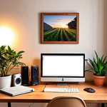 **

A cozy and organized study space in an Italian home, featuring a wooden desk, warm lighting, a green plant, noise-canceling headphones, a whiteboard with goals, and various motivational items.

**